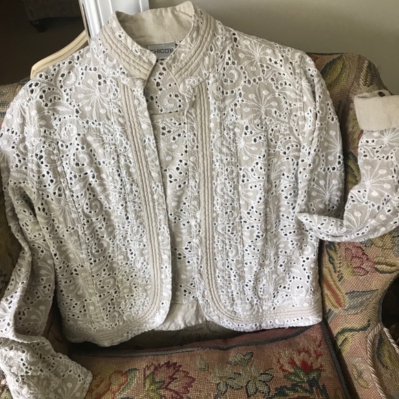 Chico's Jackets & Blazers - 💲⬇️ Chico's linen eyelet crop jacket
